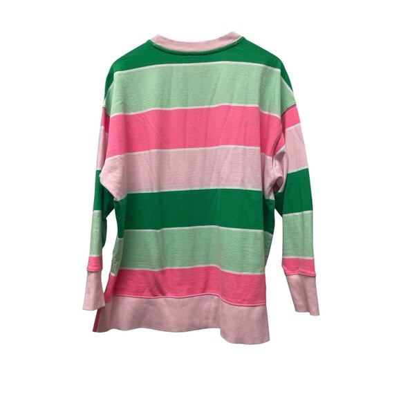 Crown & Ivy Rugby Shirt Womens M Striped Sweatshirt Preppy Relaxed Oversized - Picture 2 of 5